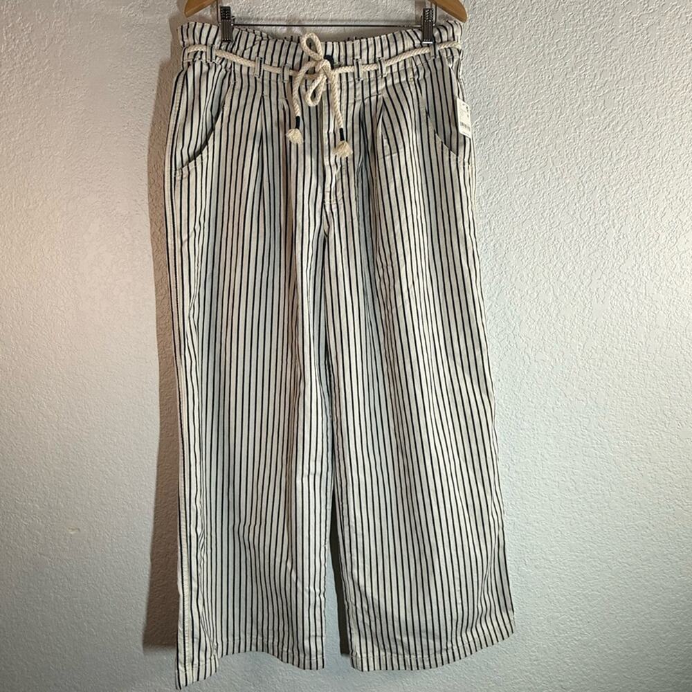 NWT Free People We The Free Dakota Cinched Pull on Pants Navy Striped Pant Large